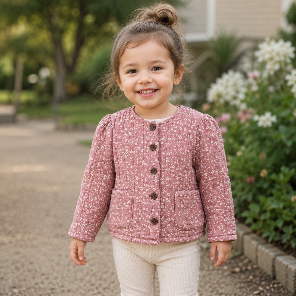 Jessica Simpson Girls Pink Quilted Jacket Abstract Print Button Front 3T